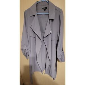 Torrid Jacket Womens Tag Size 1 Gray Cotton Collar Tie Waist Oversized